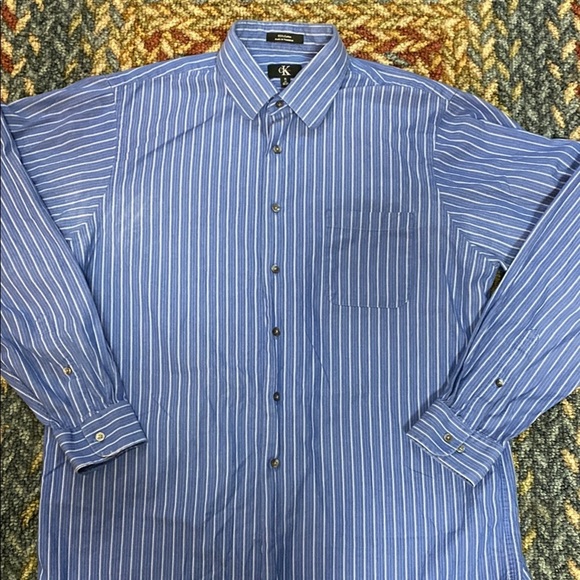 XL Calvin Klein Blue/White Striped Casual Button Down Shirt - Picture 1 of 11